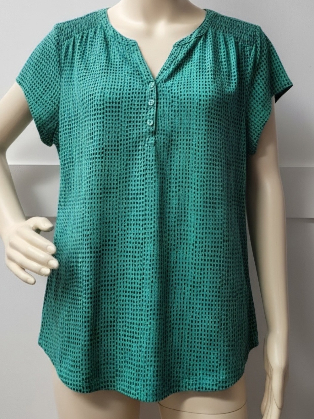 Liz Claiborne Teal Short-Sleeve Button Henley Blouse